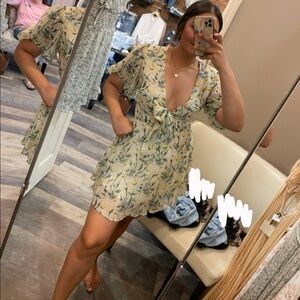 Women’s dress, Angel Biba, Size M. Cream w/ blue/ yellow/ green